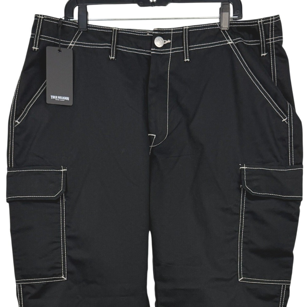 NEW True Religion Cargo Pants Mens 36x32 Black White Contrast Stitch 108335 $164